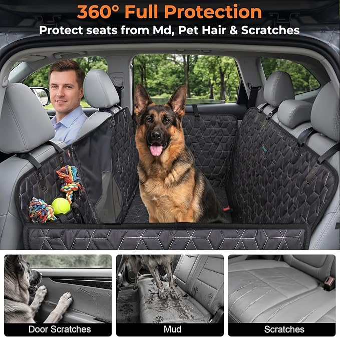 Meginc 56" Dog Seat Cover for Back Seat, Scratch Resistant Hammock for Car | 600D Waterproof Oxford Protector with Mesh Window,Side Flaps and Non-Slip Backing Pet Seat for SUVs and Mid-Siz e Cars - Image 2