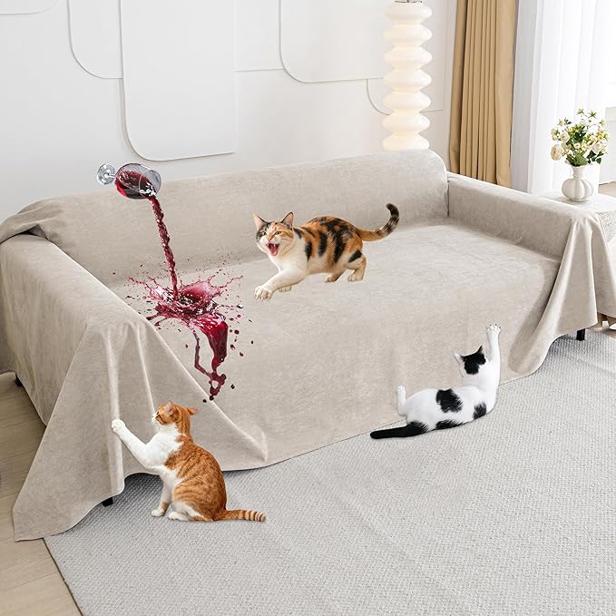 Loiion Cat Scratch Proof Furniture Protector Waterproof Sofa Cover 118"x71" | Pet-Friendly Couch Protector, Anti-Scratch & Anti-Slip Sofa Cover For Cats Dogs Kids, Machine Washable by Loiion