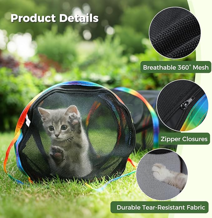 PAWZ Road Outdoor Cat Tunnel Portable Catio 2 in 1 Cat Tent & Play Tunnel | Large Collapsible Cat Enclosure with Breathable Mesh offers Full Visibility; Folds Compact for Travel, Fits Cats & Small Pets - Image 5