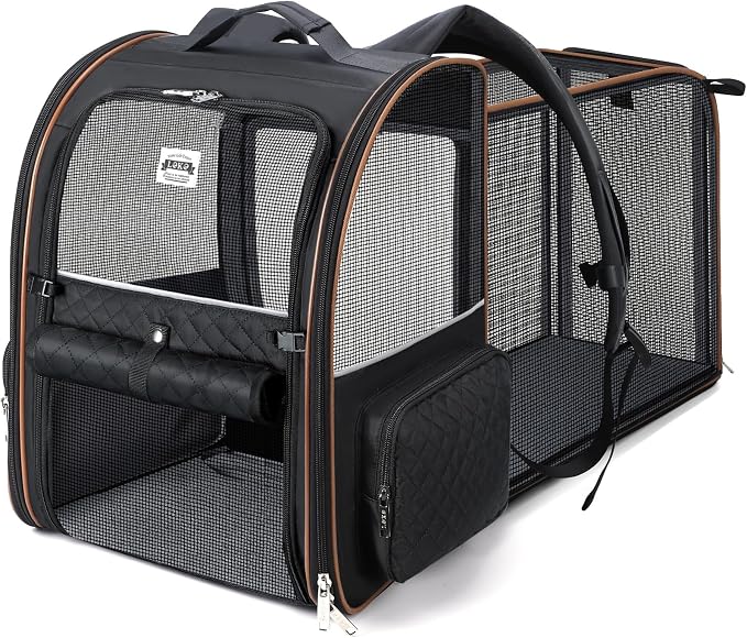 Large Cat Backpack Carrier Expandable Pet Carrier Backpack for Small Dogs Medium Cats Fit Up to 18 Lbs, Dog Backpack Carrier, Foldable Puppy Backpack Carrier for Travel, Black by LEKEBOBOR