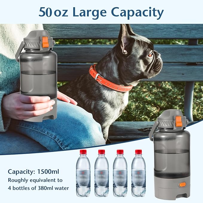 Outdoor Dog Water Bottle 50oz Leakproof Portable Pet Water Dispenser with Handle for Travel Hiking Camping Beach Trips BPA Free Must Have for Active Pets (Grey) - Image 5