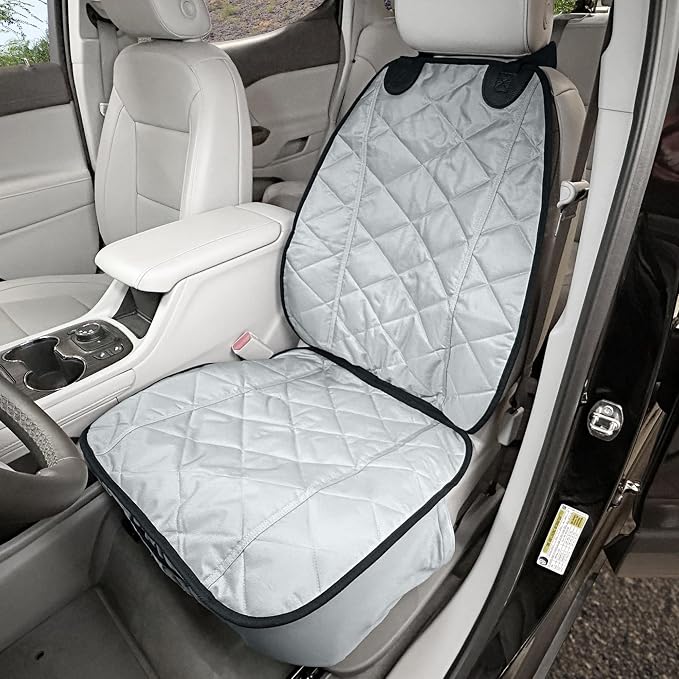4Knines Heavy Duty Front Bucket Seat Cover for Dogs, Waterproof, Grey | Heavy-duty with K9-Shield waterproof protection. Fits captain & bucket seats. Nonslip. Easy install & clean. by 4Knines