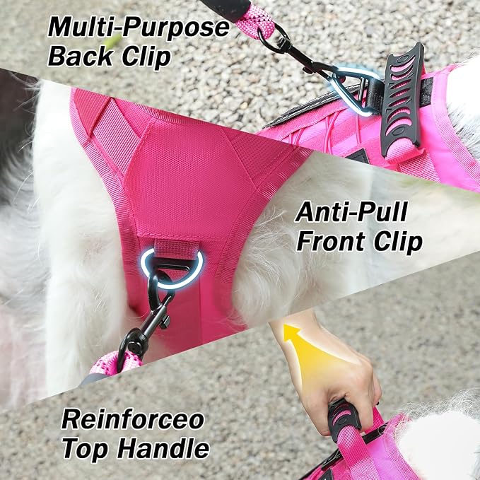 No Pull Tactical Dog Harness for Large Dogs, Service Dog Vest, XL, Pink | Tactical Dog Vest Harness and Leash Set, Adjustable Military Service Dog Harness with Handle for Medium Large Dogs - Image 4