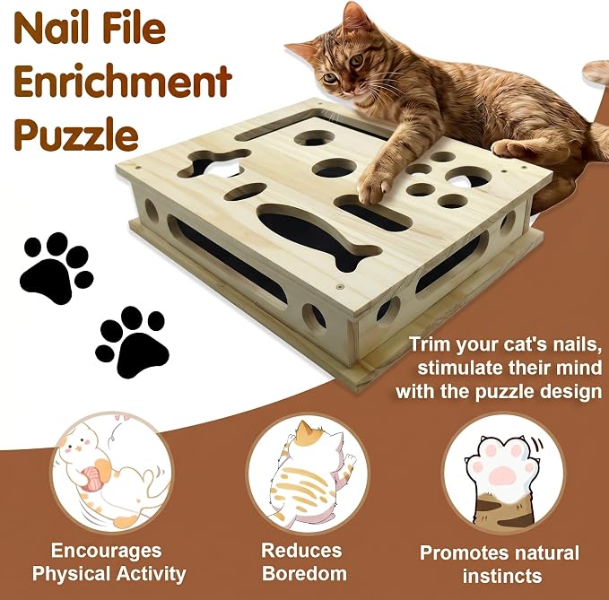 2026 NEW Cat Nail File Scratcher, Cat Scratch Puzzle Enrichment Box with Sandpaper for Cat Claw Care, Stress-Free Trimming Nails, Puzzle Feeder Cat Toys Interactive for Indoor Cats (No Bell Balls) - Image 3