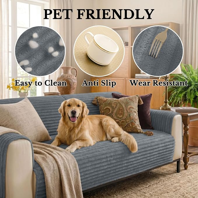 Smiry Waterproof Couch Cover for Dogs, Washable Non Slip Plush Protector | Waterproof Protection, Plush Flannel, Non Slip Backing, Pet Hair & Scratch Protection, Soft Cover (36" x 82.7") - Image 5