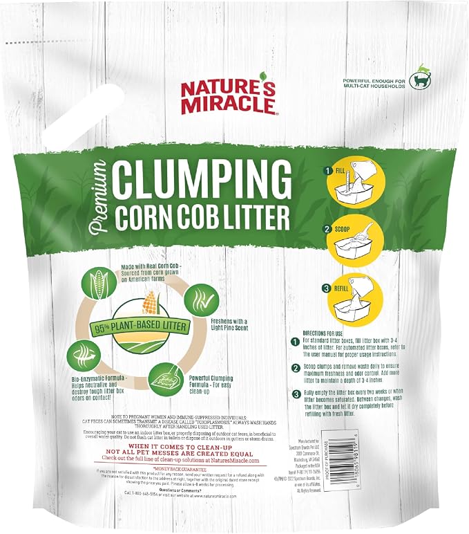 Nature's Miracle Premium Clumping Corn Cob Cat Litter, 10 lbs | Bio-Enzymatic Formula Detroys Tough Odors, 99.9% Dust Free, Premium Clumping Formula Aborbs Liquid, Resealable Bag - Image 3