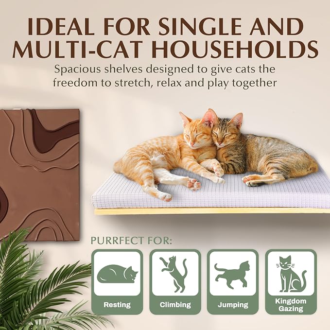 Extra Large 23.6”x12.6” CALLICO HAVEN- Stylish Cat Wall Shelves with Cushion, Modern Wall-Mounted Cat Tree Furniture, Window Cat Shelf & Perch, Sturdy/Hidden Mounts, Washable Cover - Flat Shape - Image 3