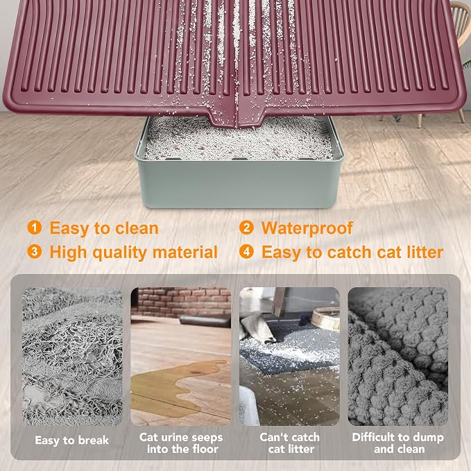 UPSKY Large Cat Litter Mat 31" x 24 Waterproof and Washable, Soft on Paws | Litter Catcher Pad, Cat Litter Trapping Mat, Scatter Control, Fits Most Litter Boxes, Use for Dogs & Cats, Red - Image 3