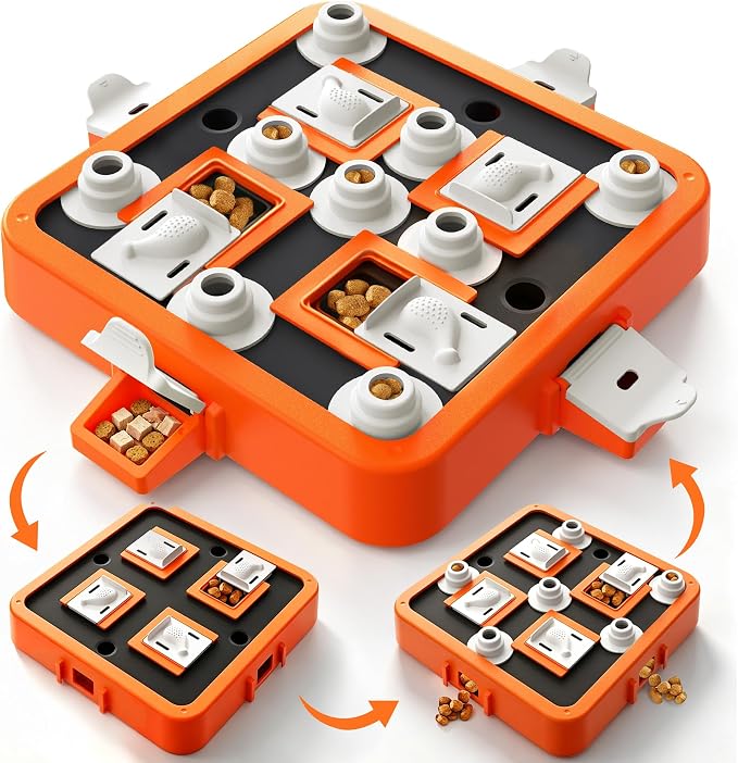 Aluckmao Dog Puzzle Toy Large - Adjustable Levels Food Treat Feeder Game | Beginner to Advanced Difficulty, Brain Stimulation Mental Enrichment, Interactive Feeding, for All Breeds, Orange by Aluckmao