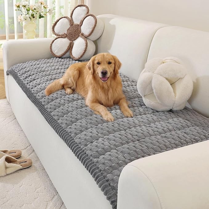 OstepDecor Couch Cover for Dogs, Washable Non Slip Sofa Cover for Pets | Soft Couch Covers for Sofa, Loveseat and Sectional, Furniture Protector Against Pet Hair & Dirt (27.6" x 82.7", Grey) by OstepDecor