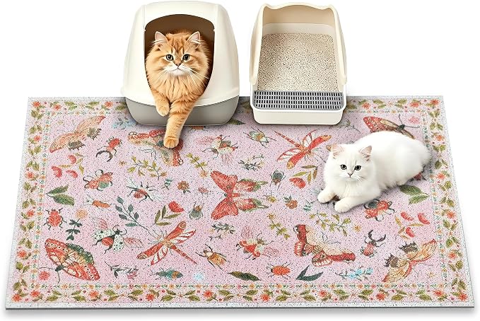 Cat Litter Mat, 35" x 23" Litter Mat, Traps 100% Cat Litter, Non-Slip Litter Box Trapping Mat, Cute Decor Mat, Easy Clean for Scatter Control, Waterproof Urine Protection by PPETDogSupplies