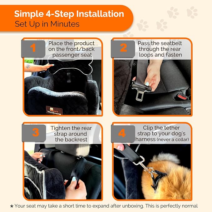 Yara’s Woofyverse Dog Car Booster Seat, Small & Medium Dogs, Midnight Ash | Fur-Lined Headrest, Adjustable Cushions, 6-Pocket Storage, Machine-Washable Cover, Portable Pet Car Seat Front/Back Travel - Image 6
