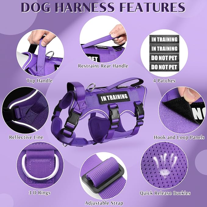 WINSEE Escape Proof Dog Harness with Double Handle+4 Removable Patches | Service Working Molle Harness with Double Handle for Large Dogs, Tactical Pet Reflective Vest for Walking Hiking Hunting - Image 8