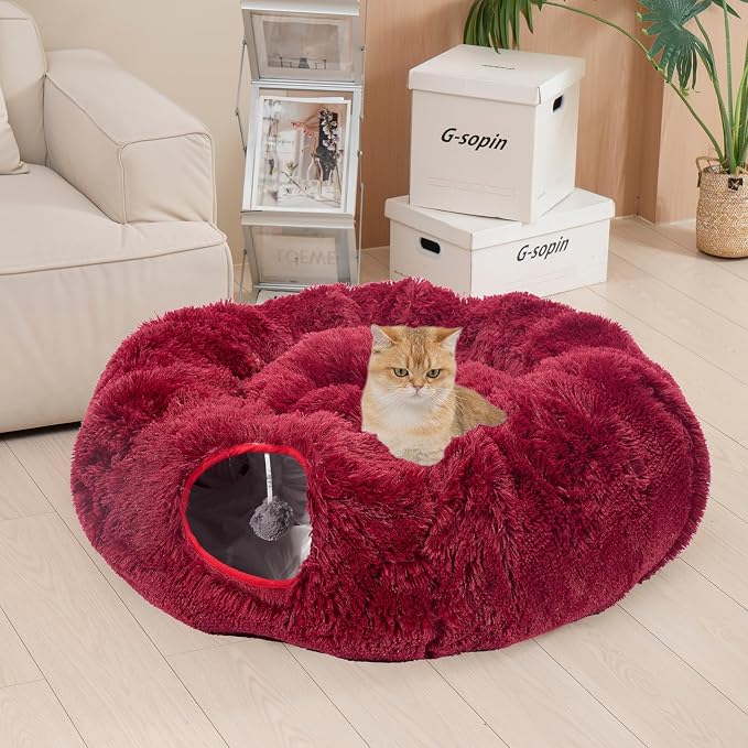 Avont Cat Tunnel Bed, Washable Cushion, Large 3-in-1 Play Tube for Cats | Play, Rest & Snuggle | Spacious for Big Cats | Durable Toggle Design | Removable Washable Cushion | Red - Image 5