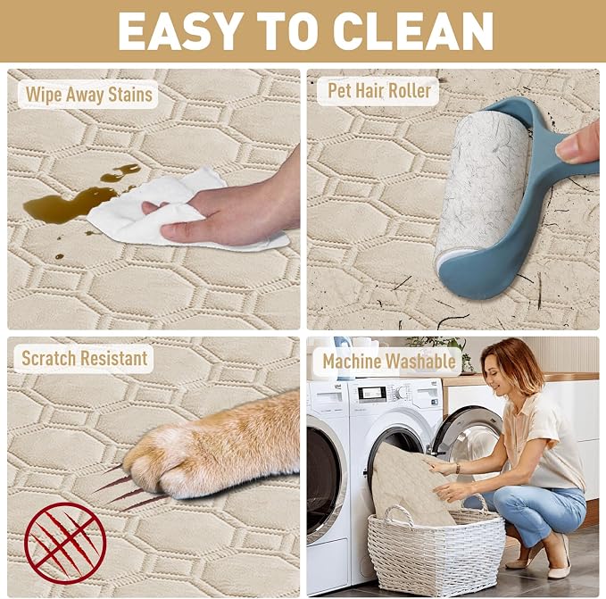 ZNSAYOTX Ultimate Cozy Blankets (82"x82") 100% Waterproof Bed Mat Blanket for Dog Pets, Couch Sofa Protector with Non-Slip Back Washable Durable, Pee Scratch Proof Easy to Clean (Beige) - Image 5