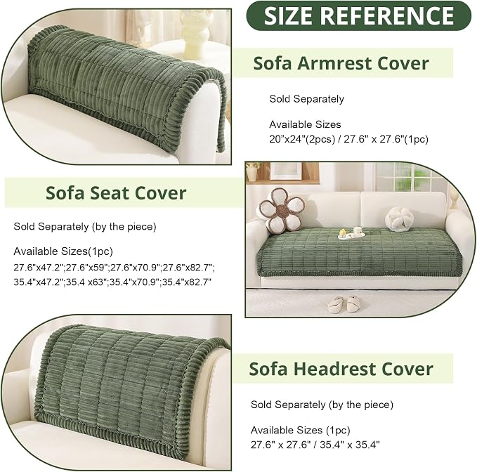 OstepDecor Couch Cover for Dogs, Washable Non Slip Sofa Cover for Pets | Soft Couch Covers for Sofa, Loveseat and Sectional, Furniture Protector Against Pet Hair & Dirt (35.4" x 70.9", Moss Green) - Image 3