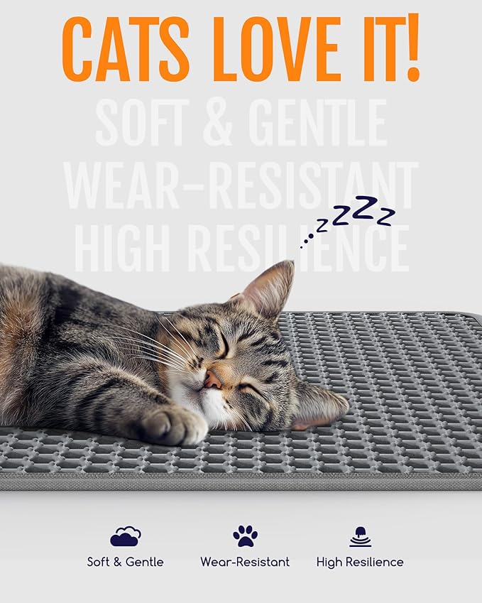 Powools Cat Litter Mat, Double-Layer, 46 x 35 in, Urine-Proof, Grey | Non-Slip Litter Trapping Mat, Easy to Clean, Kitty Litter Mats for Floor, Scatter Control, Waterproof Litter Box Mat for Cats - Image 3