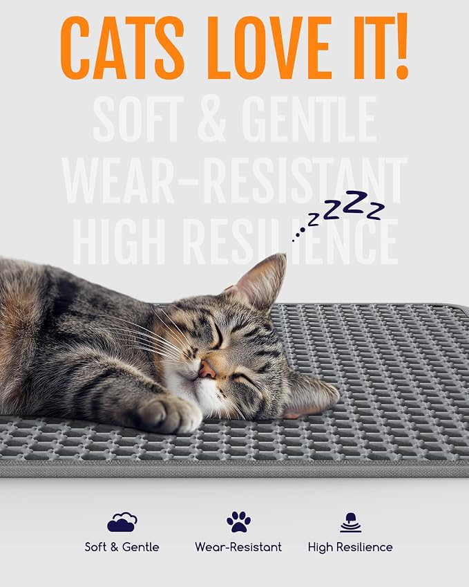 Powools Cat Litter Mat, Double-Layer, 23.2 x 14.6 in, Urine-Proof, Grey | Non-Slip Litter Trapping Mat, Easy to Clean, Kitty Litter Mats for Floor, Scatter Control, Waterproof Litter Box Mat for Cats - Image 3