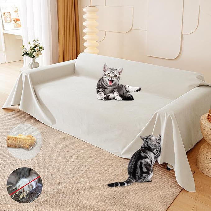 Loiion Cat Scratch Proof Furniture Protector Waterproof Sofa Cover 134"x71" | Pet-Friendly Couch Protector, Anti-Scratch & Anti-Slip Sofa Cover For Cats Dogs Kids, Machine Washable by Loiion