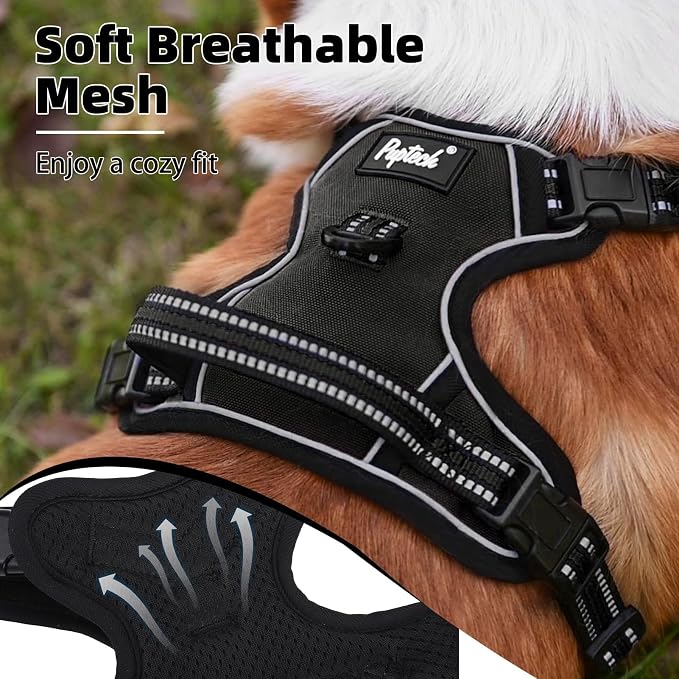 PUPTECK No Pull Dog Harness for Large, Adjustable Reflective Dog Harness with Handle Easy Control, Comfortable Soft Padded Pet Vest Harness for Large Dogs, Black L - Image 4