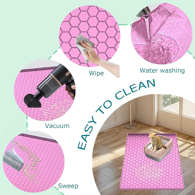 Cat Litter Mat, Silicone Large Cat Mat for Litter Box - 34x22 in, Waterproof & Non-Slip, Durable & Easy Clean, Pink - Image 3