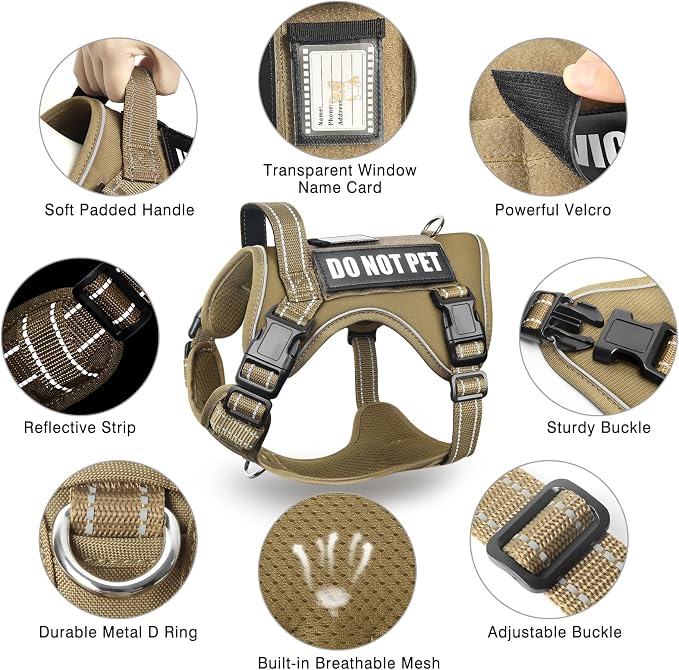 Tactical Dog Harness and Leash Set with 10 Patches for Large Dogs | Heavy Duty Adjustable No Pull Service Dog Vest for Large Dogs with Dog Seat Belt,for Training Walking Hiking Brown XL - Image 6