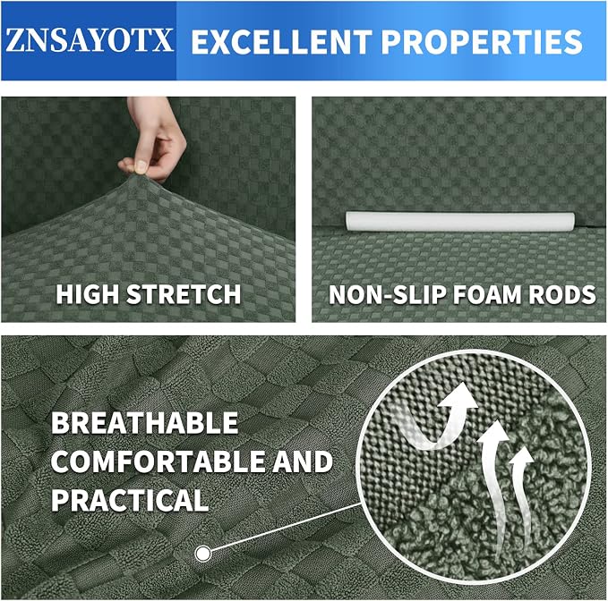 ZNSAYOTX 1 Piece Jacquard Couch Covers for 3 Cushion Couch Living Room High Stretch Sofa Cover Pets Dogs Friendly Anti Slip Thickened Slipcovers Furniture Protector (Sofa, Army Green) - Image 5
