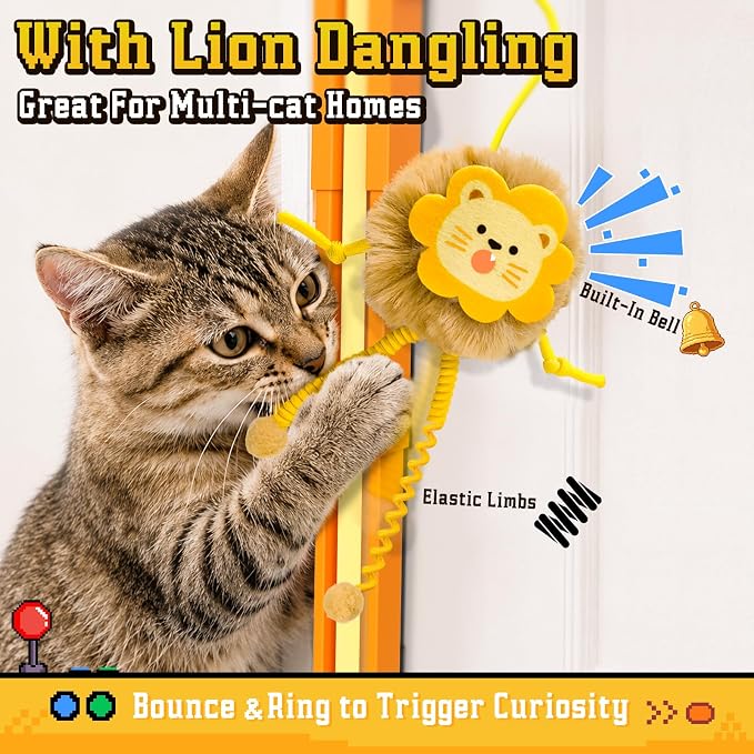 Cat Toys for Indoor Cats, 2 in 1 Door Hanging Cat Toy Interactive Automatic Moving 2 String Tails for Multi-Cat Households, Plush Dangler for Kitten Toys Hide and Seek Motion Activated, 4 Sounds/Off - Image 8