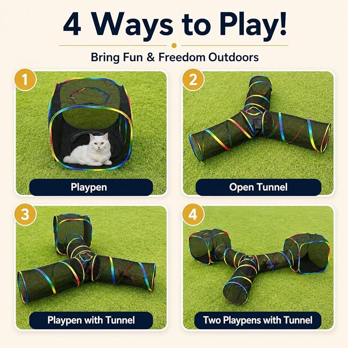 Outdoor Rainbow Cat Enclosures Playground,Outside House for Indoor Cats Include Portable Tent, 3 Way with 2 Cube Tunnel, for Kitty and Small Animals,Within Storage Bag - Image 3