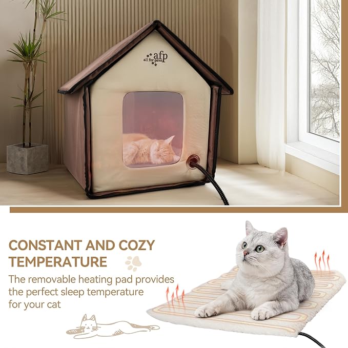 ALL FOR PAWS Heated Cat House, Indoor Cats Home for Winter with Heated Pad, Cat Houses & Condos, Heater Cat Bed for Feral Kitty, Thermo Kitty Home - Image 4