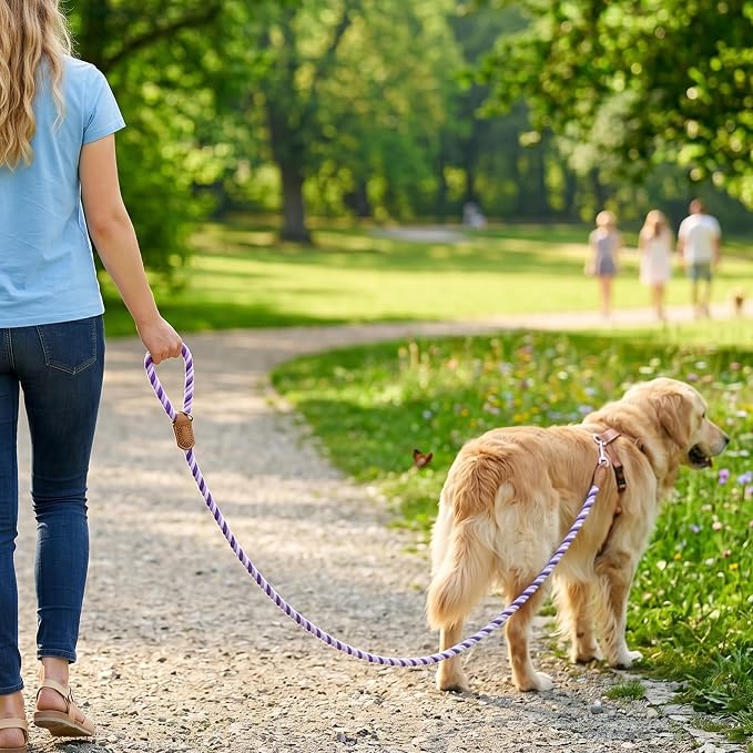 Mile High Life Rainbow Dog Leash Braided Cotton Rope w Leather-Wrapped Ends | Rust-proof 360° swivel clasp, Heavy-duty for medium/large breeds. Great for weddings, daily walks (4FT, 1/2", Purple) - Image 7