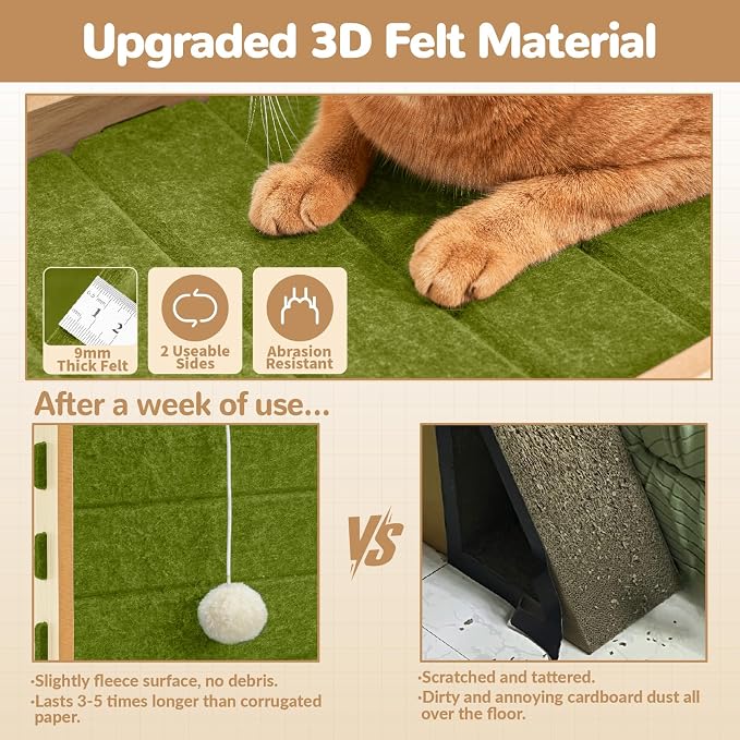 Felt Cat Scratcher for Indoor Cats,28.4 Inch,Green | L Shaped Scratching Post, Scratch Board Scratchers for Large Cat Scratch Pad Furniture Protector with Sisal Ball Kitten Toys - Image 2