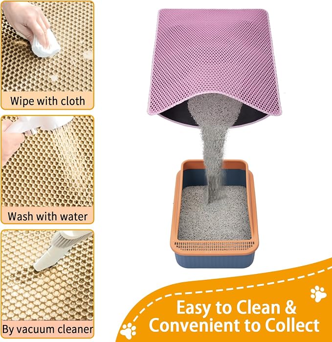 Cat Litter Mats,Cat Litter Box Mat 32"x22", 2 Layer Kitty Litter Mat,Llitterbox Mat,Waterproof Urine Proof, Clean Easily, Pink, Medium - Image 3