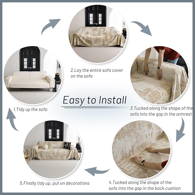 MYSKY HOME Sectional Couch Cover Khaki Geometric Abstract Sofa Covers for Sectional Sofa L Shape Chenille Couch Protector for Dogs Pets Couch Throw Cover Washable Durable for Home Decor, 71" X118" - Image 5