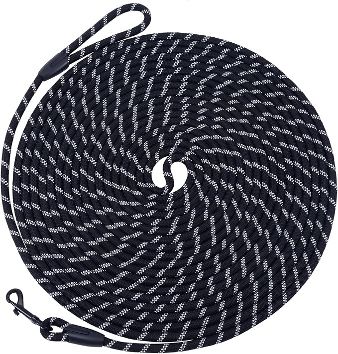 Long Dog Leash for Training 15Ft-Reflective Nylon Rope with Swivel Hook-Recall Agility Lead for Large Small Medium Dogs Outside Walking Hiking-Black by HiKiss