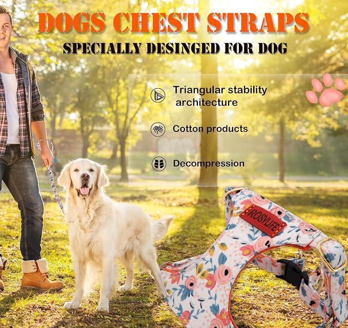 No Pull Dog Harness Adjustable Small Dog Harness and Leash Set, Lightweight and Soft Dog Harness No Choke Escape Proof Pet Harness Vest (Orange Rose, XS) - Image 6