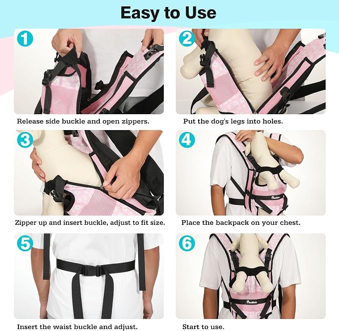 Pawaboo Pet Front Carrier Backpacks for Small Medium Dogs | Legs Out Easy-fit,Adjustable Straps,Hands-free,for Travel Hiking Cycling Camping Pink Daisy M - Image 3