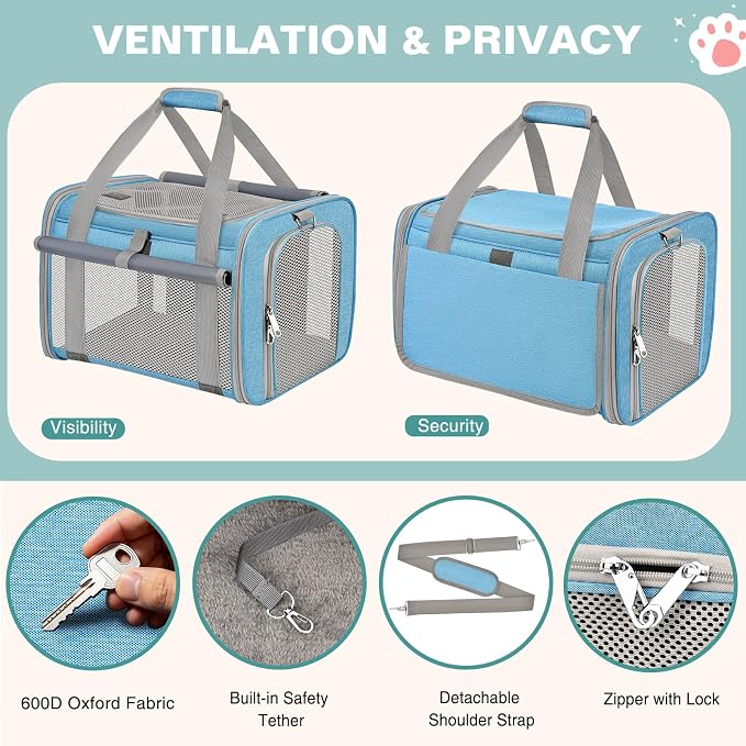 Cat Carrier Airline Approved Privacy Portable Top Load Pet Travel Bag | Soft Sided Pet Carriers for Small Cats Dogs Puppy up to 16 Lbs,Collapsible,Zipper Lock,Luggage Sleeve,2 Storage,Washable - Image 2