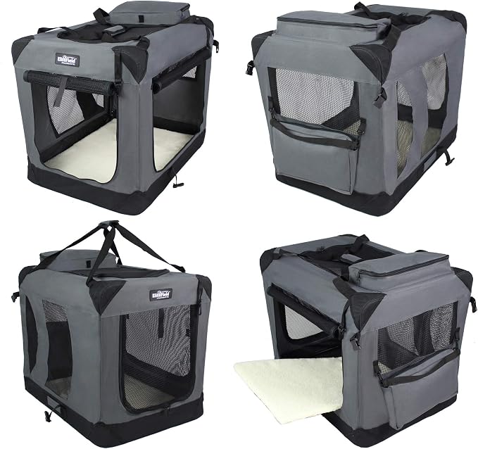 EliteField 3-Door Soft Dog Crate with Bed & Carrying Bag (2-Year Warranty) | 3 Mesh Doors, Steel Frame, Removable & Washable Crate Cover and Bed Cover, Storage Pockets, Indoor/Outdoor, Foldable - Image 3