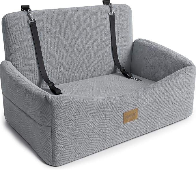 JOEJOY Dog Car Seat for Large Medium Sized Dogs Under 55 lbs, Dog Booster Seat for 2 Small Dogs with Detachable Washable Cover, Memory Foam Pet Car Seat with 2 Safety Belts and Storage Pockets by JOEJOY