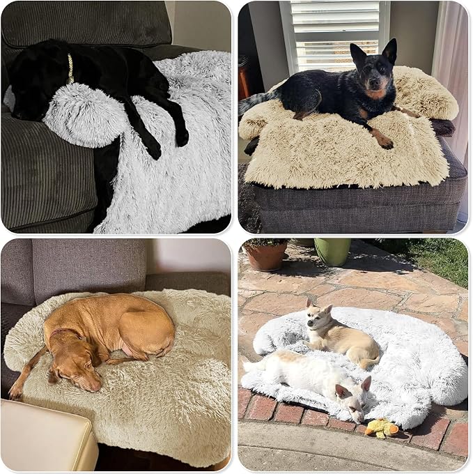 Calming Dog Bed Fluffy Plush Dog Mat for Furniture Protector with Removable Washable Cover for Large Medium Small Dogs and Cats (Extra Large (53x39.3x6), Beige) - Image 7