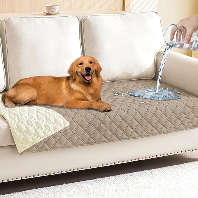 Smiry Waterproof Reversible Pet Couch Covers for Dogs | Pet Friendly, Soft Fabric, Washable Sofa Furniture Protector for Dogs Cat Kids, Checkered (30"x70", Taupe/Beige) by Smiry