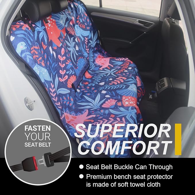 Back Seat Cover for Car Trucks Van SUV Jeep,Waterproof Rear Bench Towel Seat Covers for Dogs and Kids,Automotive Backseat Protector (Dinosaur) - Image 2