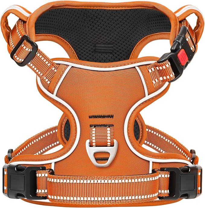 Timos Dog Harness Small Sized, Neck Quick Release with 3 Buckles, Orange, S | Easy On & Off, No Pull No Choke, Adjustable Reflective Soft Padded, Front & Back 2 Clips and Handle for Walking Training by Timos