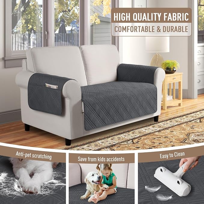 TAOCOCO Waterproof Loveseat Covers for Dogs, Non Slip Couch Cover, 2 Seater | Washable Love Seat Covers with Arms for 2 Cushion Couch, Dog Sofa Cover Protector, Pockets & Backless Design, Charcoal Gray - Image 5