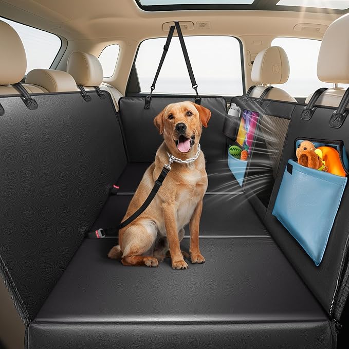 Dog Car Seat Cover for Back Seat 53" with Hard Bottom | PU Leather Back Seat Extender Holds 400LBS, Waterproof Anti-Scratch Backseat Cover for Dogs in Cars, SUV & Small Truck by VIVOHOME