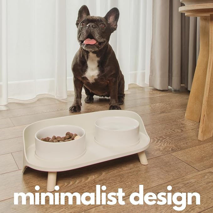 A4DOG Ceramic Dog Bowls with Stand - Elevated Dog Water and Food Bowl Set 13.5oz Cat & Dog Feeding Station Spill Proof Splash Proof Raised Pet Food Bowls for Dogs, No Mess Pet Feeder - Beige - Image 8