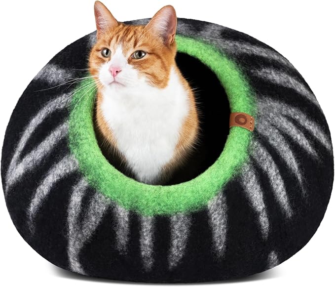 Cat Cave - Merino Wool Bed for Indoor Cats (Shining Tiger, Large) | Cat Bed Enclosure, Premium Felt, Handmade, Super Soft, Lightweight, Breathable, Adjustable Shape by MEOWFIA
