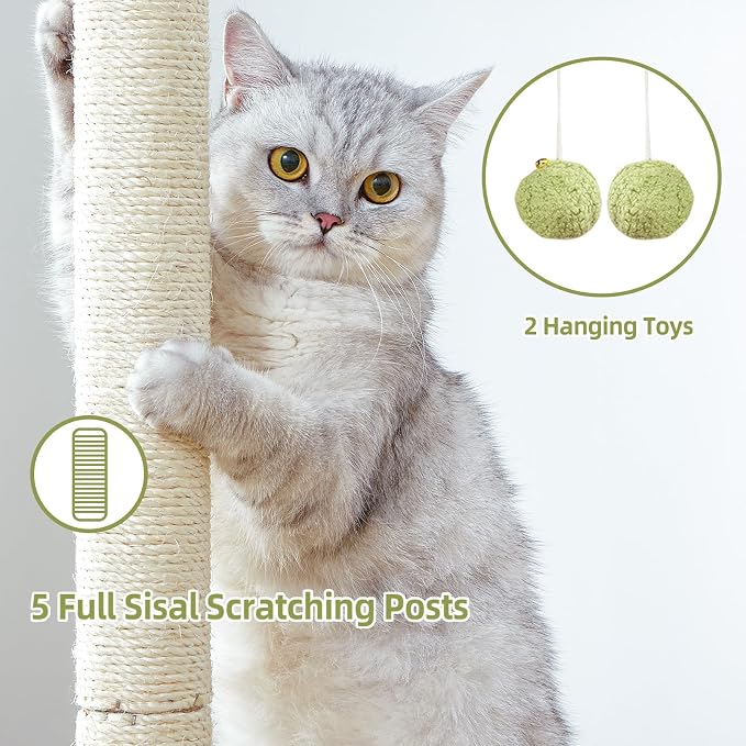Cat Tree Tower Scratching Post for Indoor Large Adult Cats with Perch Bed | 28in Tall Small Cat Trees House with Big Perch, Condo, Toy Balls, Modern Kitten Climbing Furniture Platform, Green - Image 5