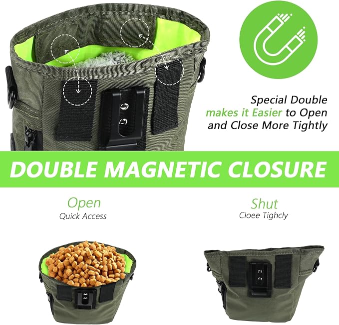 kissleaf Dog Treat Pouch, Magnetic Closure, Dog Clicker- Green | Dog Training Treat Pouch, Large Size, Nylon Material, Magnetic Closure & Clicker, for Walking, Obedience & Outdoor Use - Image 7